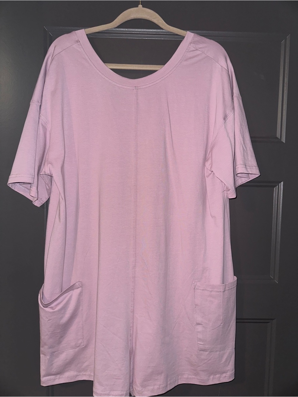 Light Pink/Purple Short Sleeve Romper with Pockets